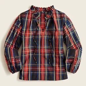 NEW J.Crew Scalloped Tie Neck Stewart Tartan Plaid Poplin Shirt